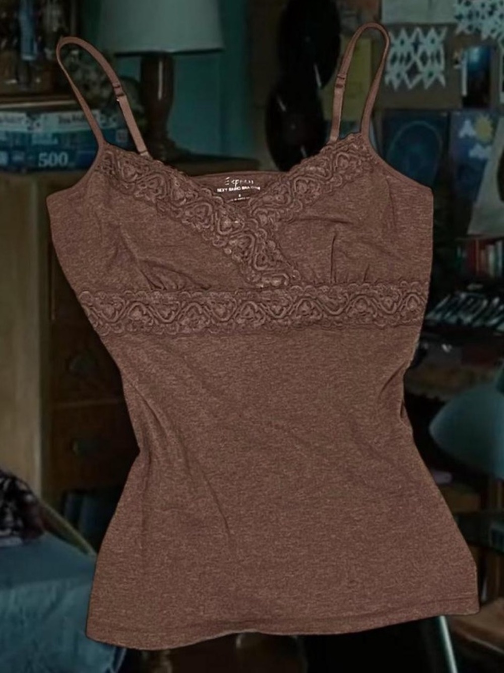 Express Brown Lace Trim Camisole Tank